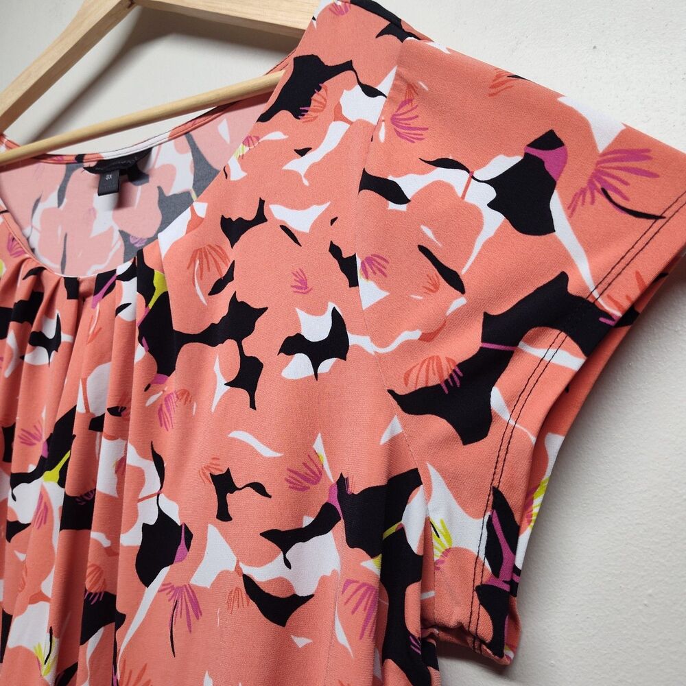 Worthington Blouse Top Women Size 3X Pink Floral Short Sleeve Modest Feminine - Picture 3 of 8
